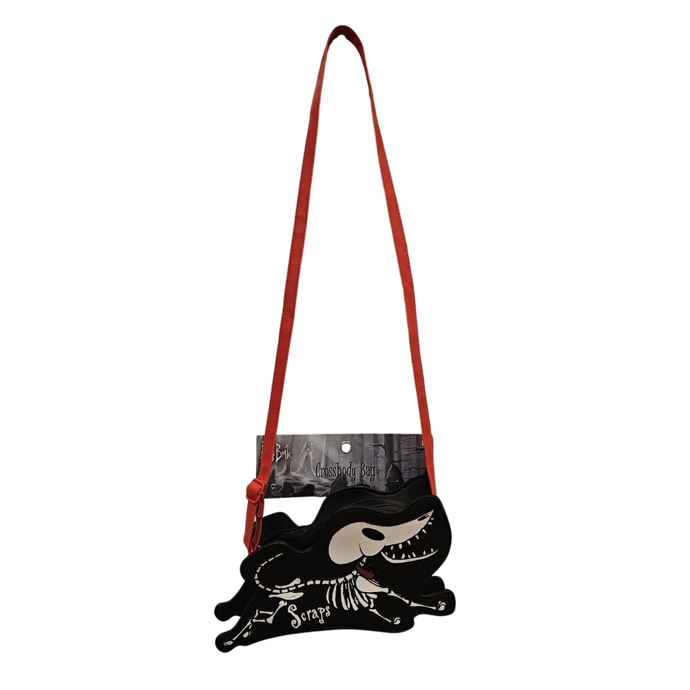 Spirit Halloween Corpse Bride Scraps Skeleton Dog Crossbody Bag Black Red New